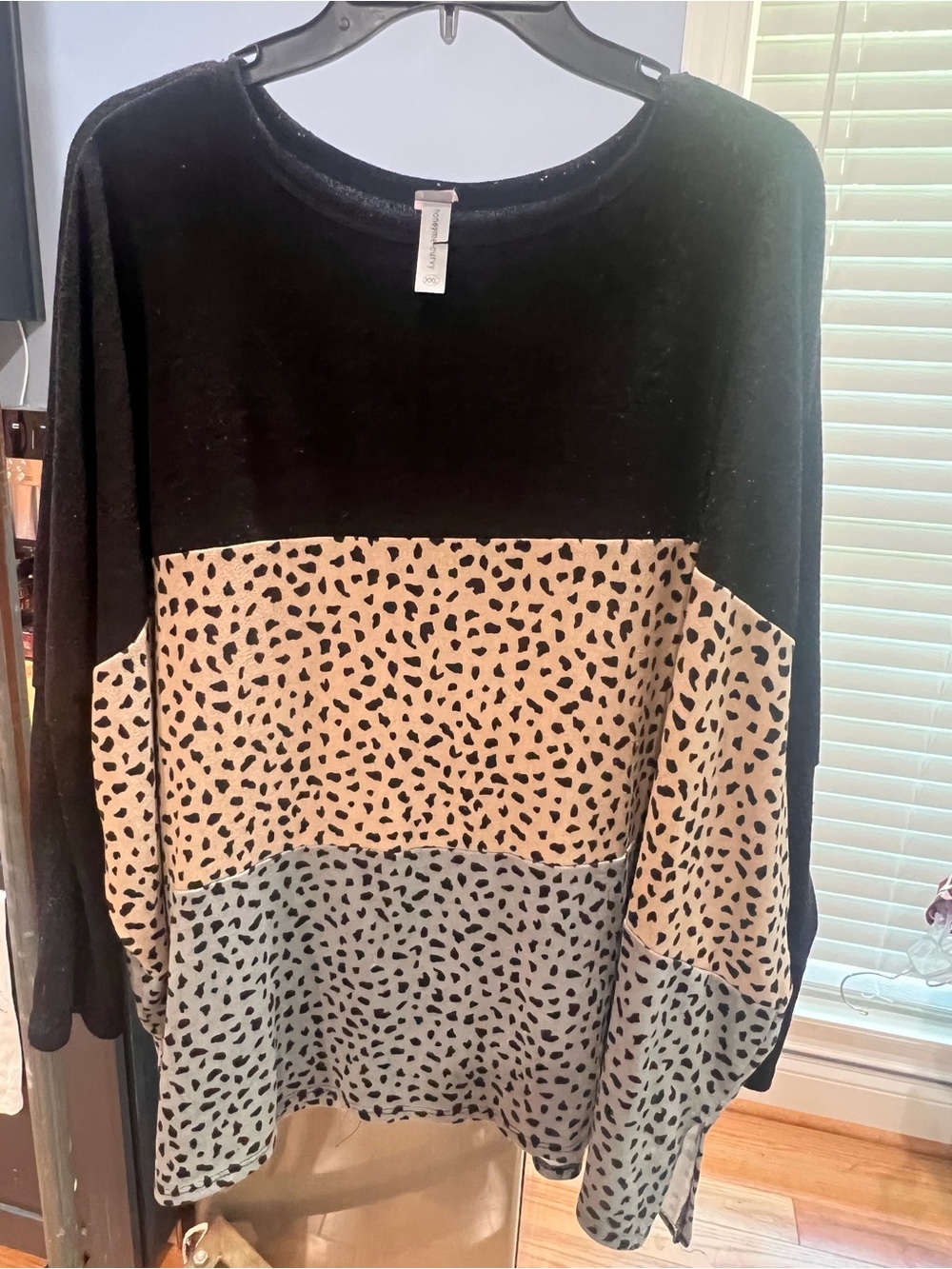 Women’s Black Colorblock Tunic with Animal Print Panels